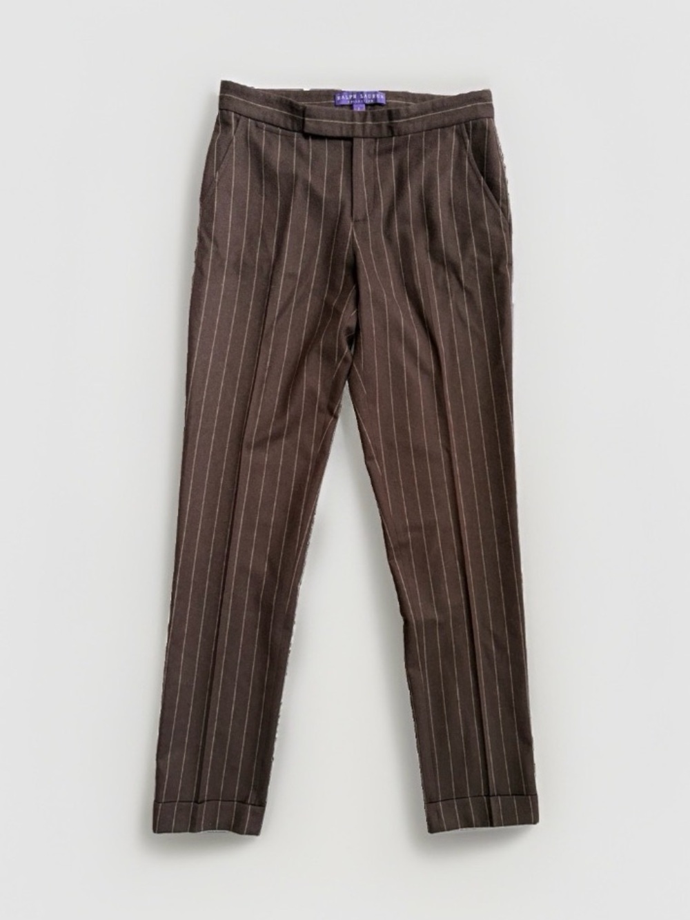 Ralph Lauren Collection Purple Label Brown Pinstripe Wool Trousers Pants Women 2
